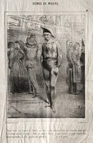 Scènes de moeurs:  Voyez vous, c'te queuse de Pamela qui me cajole pendant toute la semaine pour que je la mene au bal..., by Charles Joseph Traviès de Villers, 1838