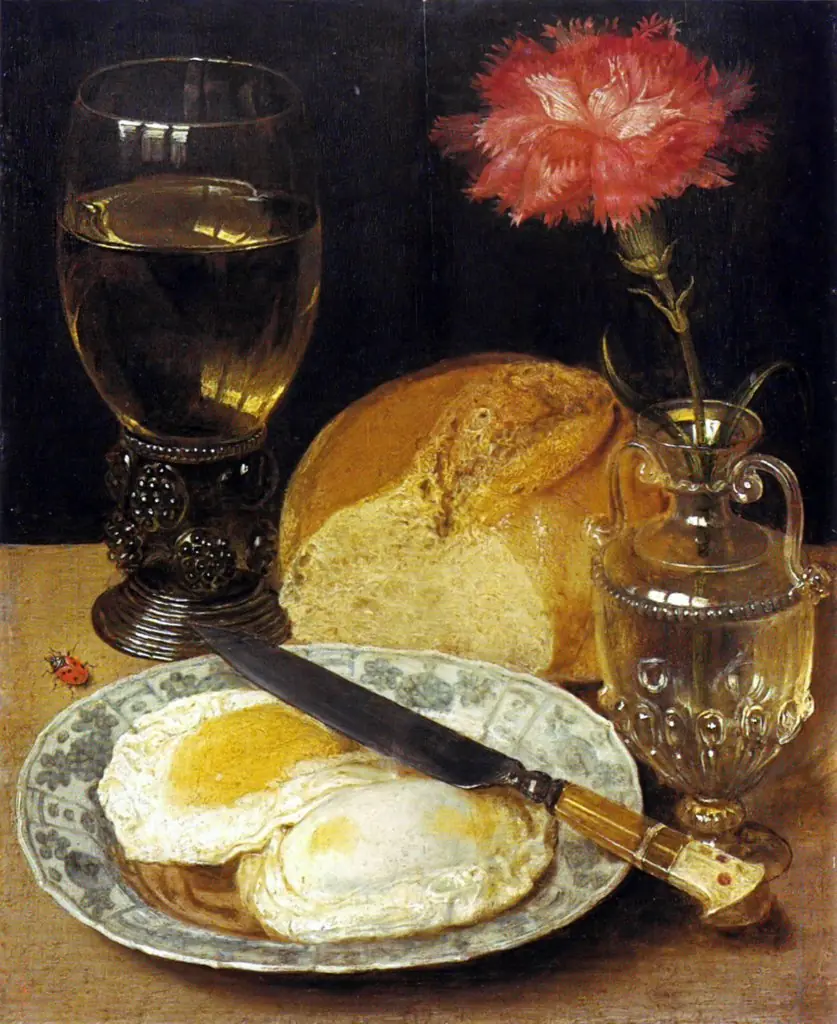 Stil-life with fried eggs, by Georg Flegel, oil, 1630