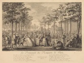 La promenade des remparts de Paris, by Pierre-Francois Courtois, ink, 1760