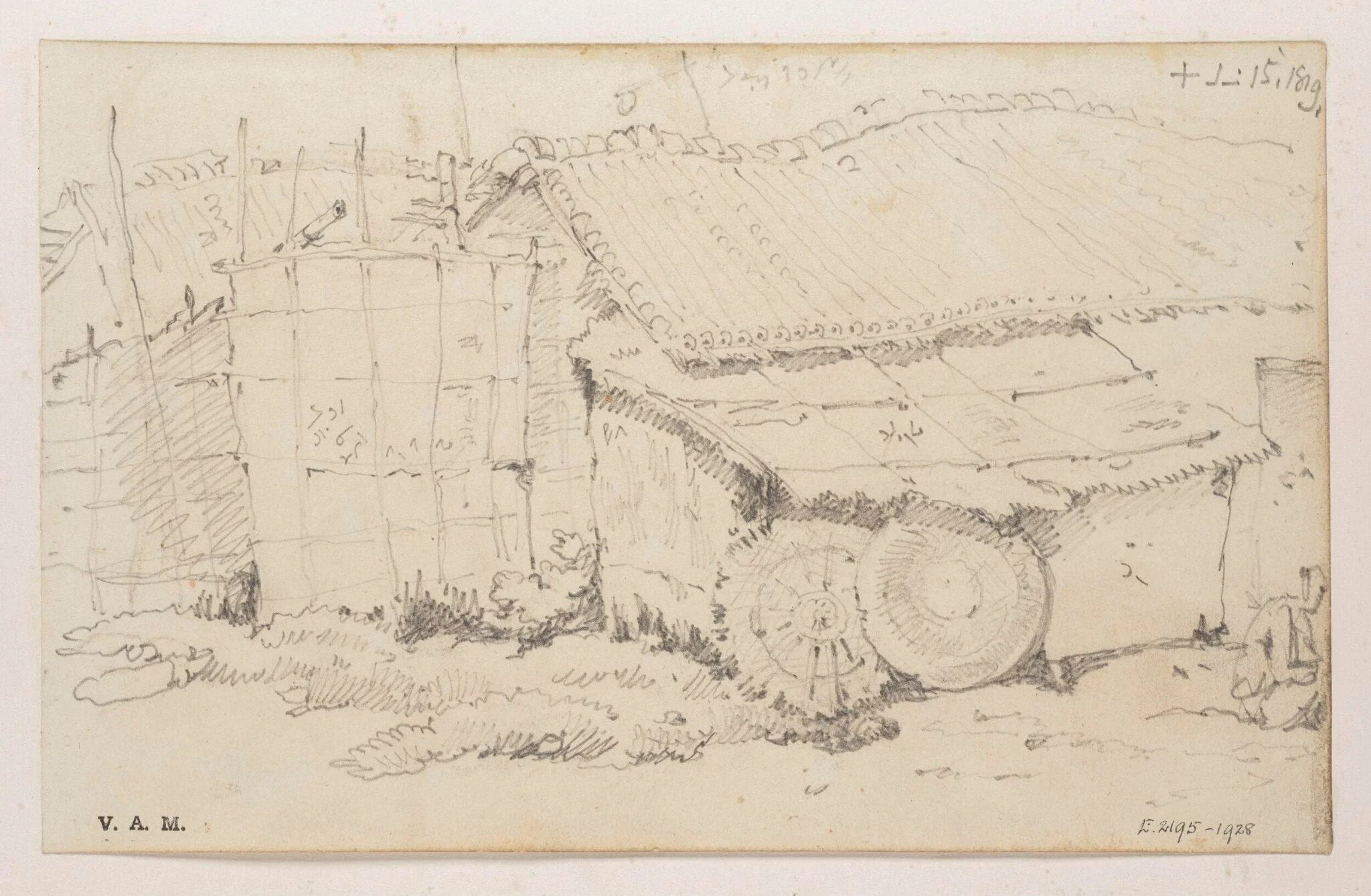 Thatched village dwellings, Bengal, detail