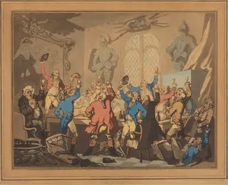 The Dinner, by Thomas Rowlandson, ink, 1787
