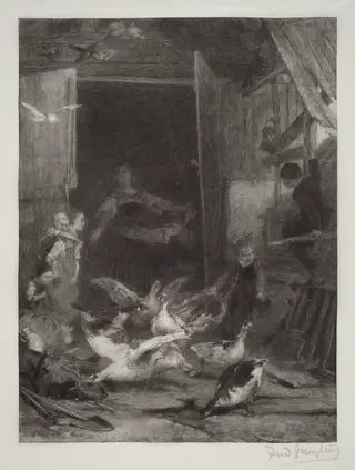 Untitled (Farm Scene), by Frederick Juengling, ink, 1886