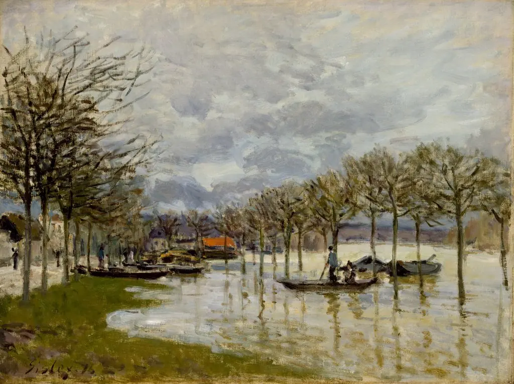 The Flood on the Road to Saint-Germain, by Alfred Sisley, oil, 1888