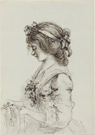 A Young Woman Sewing [recto], by Vivant Denon, ink, 1790