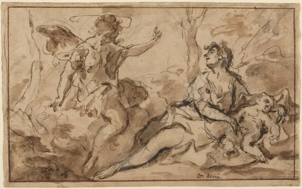 The Angel Appearing to Hagar and Ishmael, by Sebastiano Ricci, ink, 1726