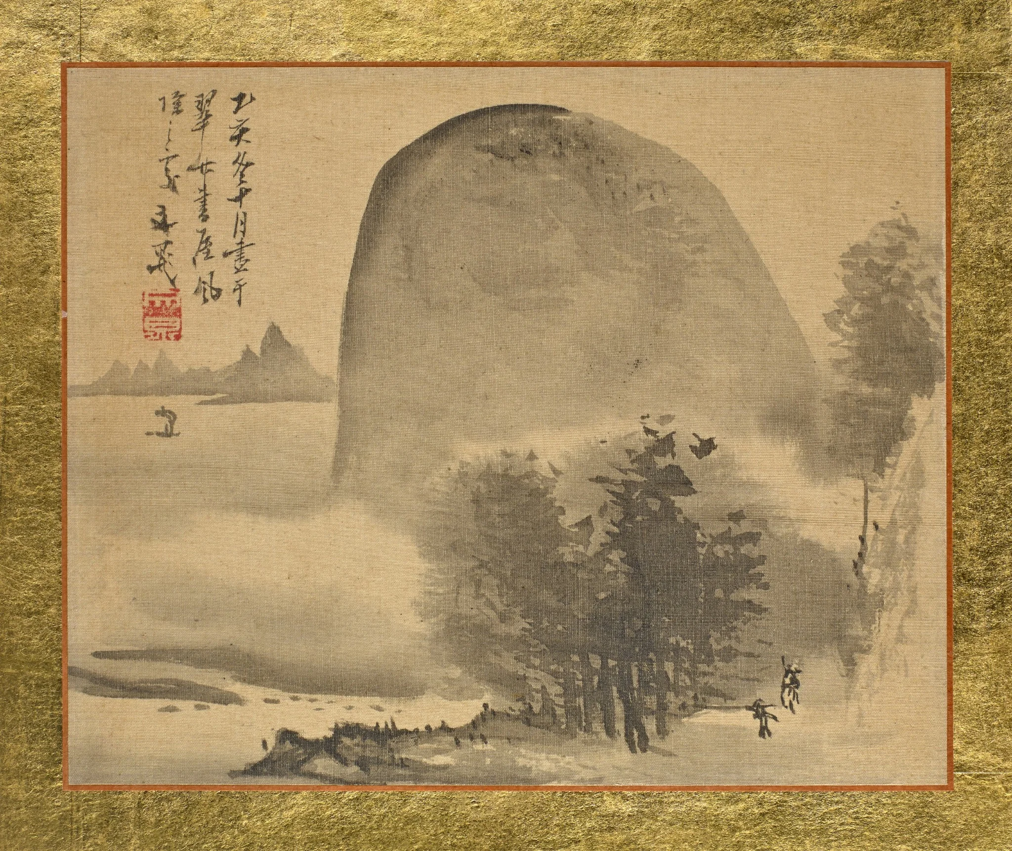 A Small Grove of Trees before a Rounded Hill at the Shore, detail