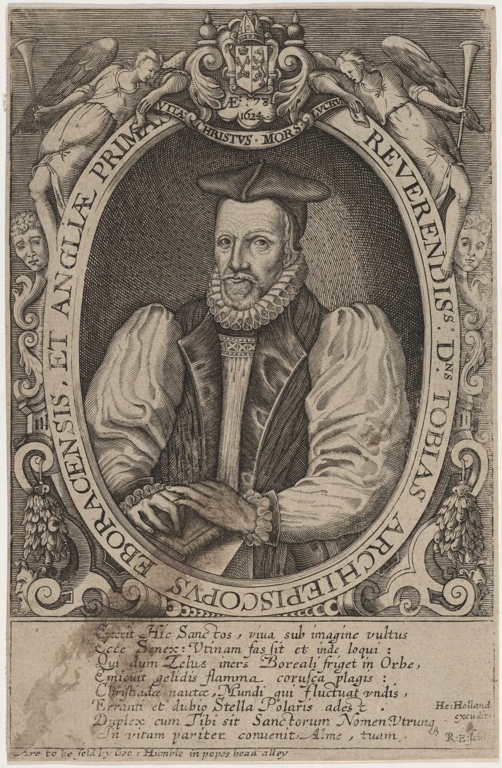 Tobias Matthew, Archbishop of York, by Renold Elstrack, ink, 1598