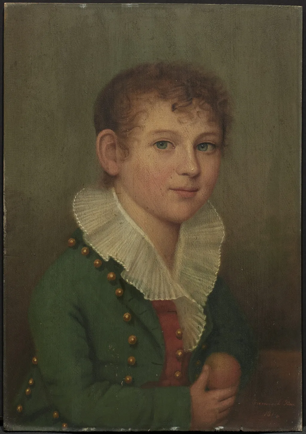A Young Boy (one of pair of portraits), by Ethan Allen Greenwood, oil, 1814