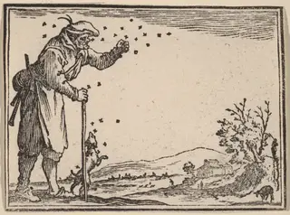 Peasant Attacked by Bees, by Edouard Eckman, ink, 1621