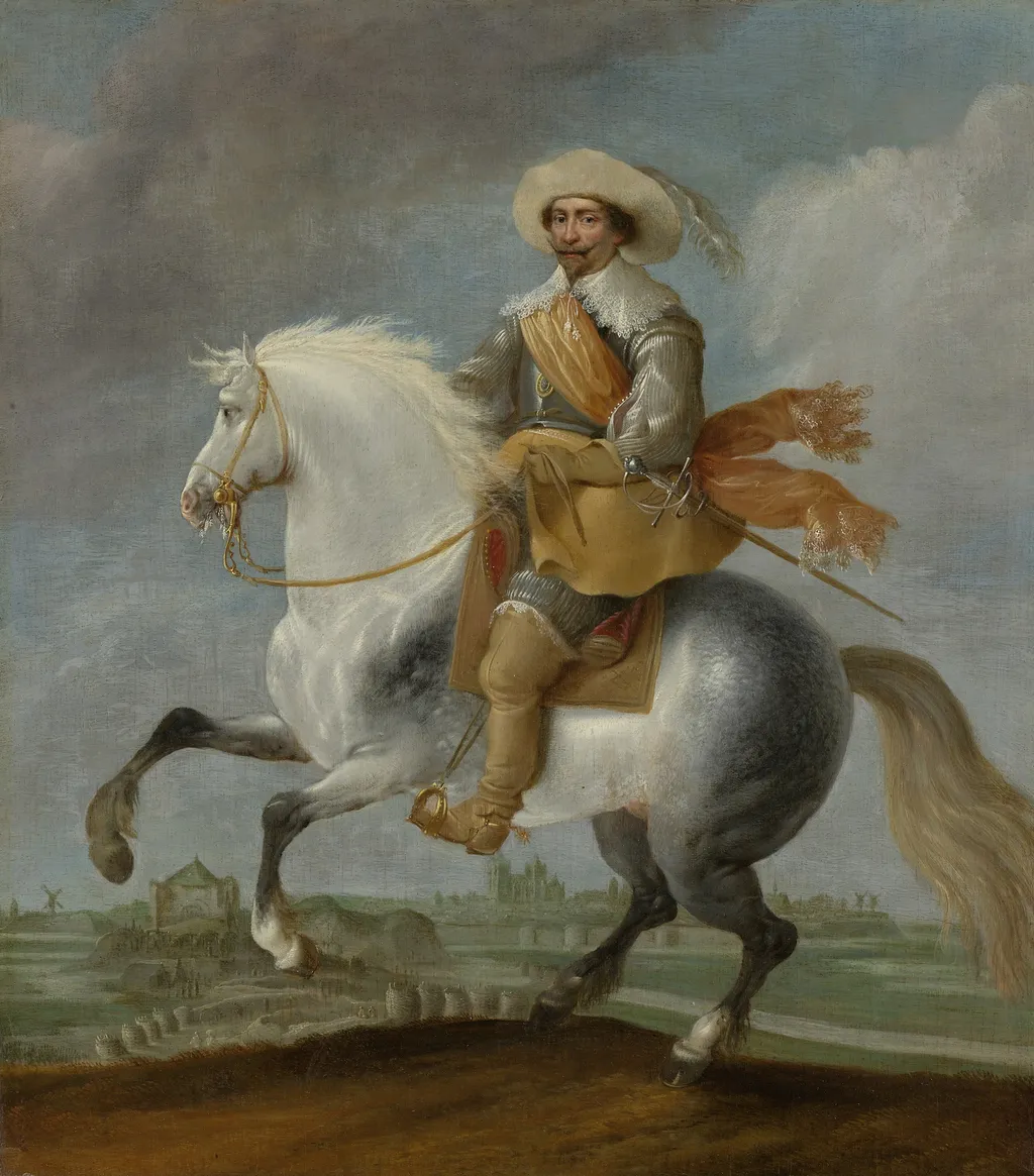 Prince Frederik Hendrik on horseback outside the fortifications of 's-Hertogenbosch, 1629, by Paulus van Hillegaert, oil, 1632