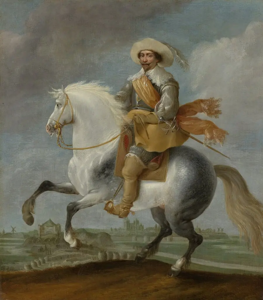 Prince Frederik Hendrik on horseback outside the fortifications of 's-Hertogenbosch, 1629, by Paulus van Hillegaert, oil, 1632
