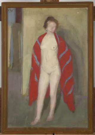 Nude in a Red Shawl, by Wojciech Weiss, oil, 1910