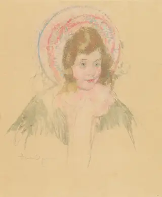 Sara Wearing a Bonnet and Coat, by Mary Cassatt, pastel, 1905