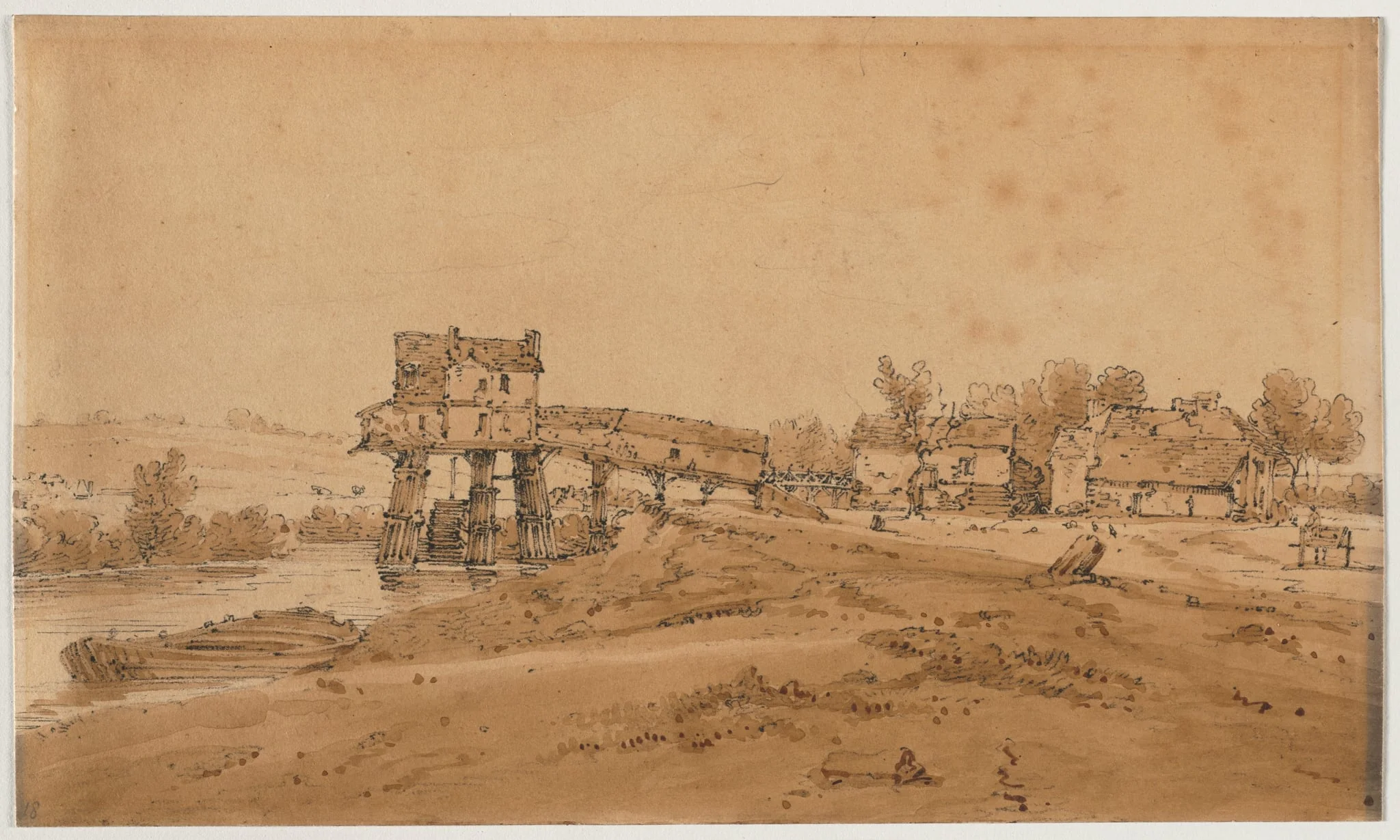 A Selection of Twenty of the Most Picturesque Views in Paris: The Watermill above the Bridge at Charenton, detail