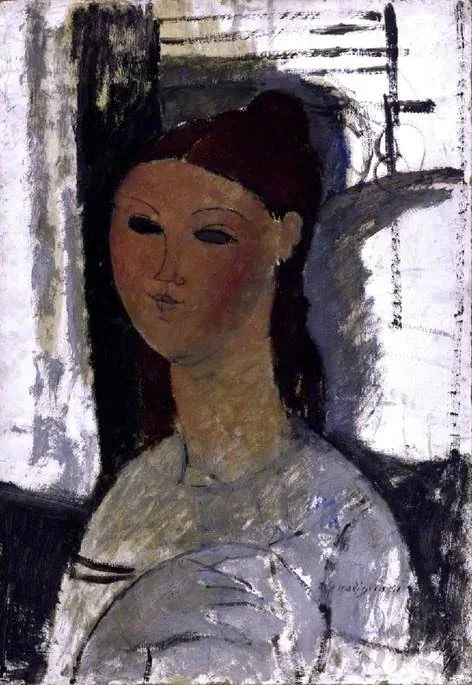 Portrait of a young woman, seated, detail