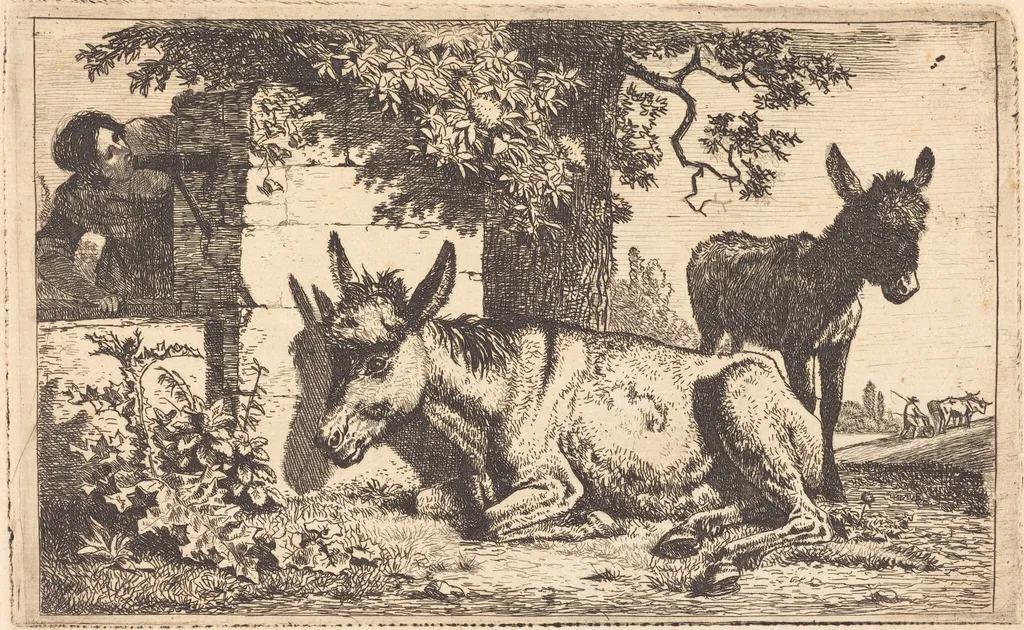 A Donkey by a Water Well, by Jean-Louis Demarne, ink, 1786