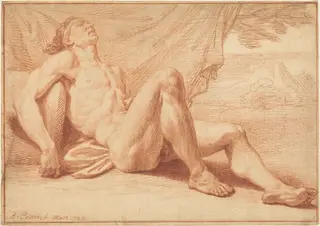 A Reclining Male Nude, by Bernard Picart, chalk, 1723