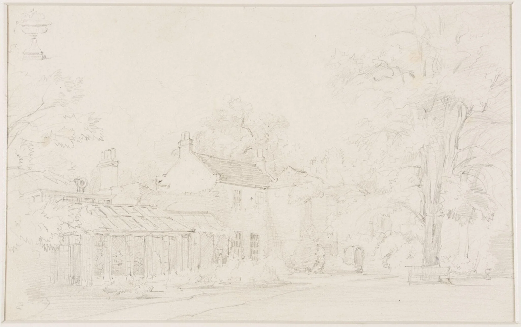 A house, with trees, detail