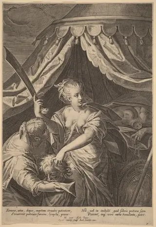 Judith with the Head of Holofernes, by Aegidius Sadeler II, ink, 1592
