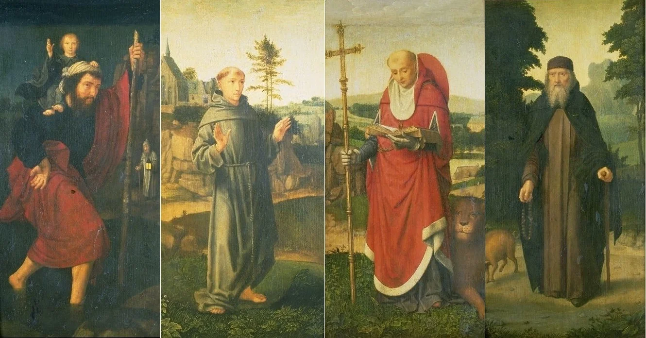 Wings of a Triptych with Saints Christopher, Francis, Jerome, Anthony, detail
