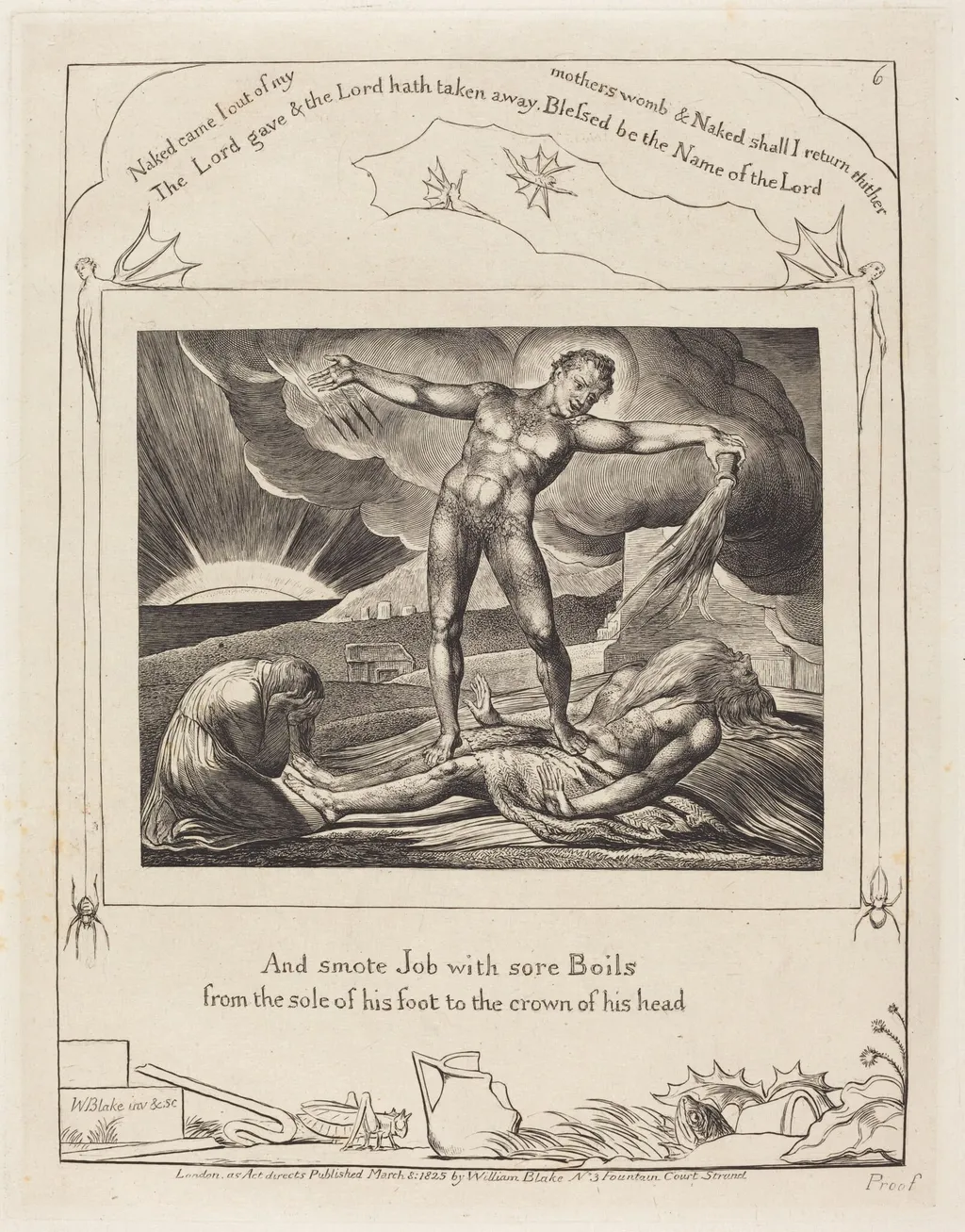 Satan Smiting Job with Boils, by William Blake, ink, 1825