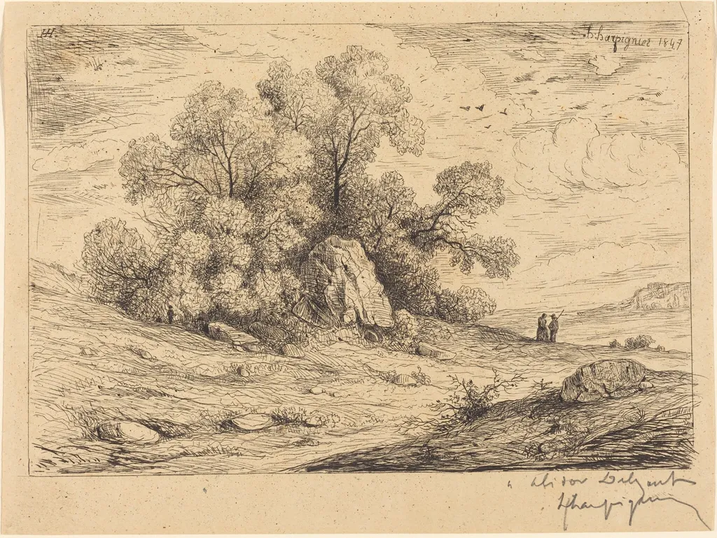 Bouquet d'arbres aux rochers (Stand of Trees with Rocks), by Henri-Joseph Harpignies, ink, 1847