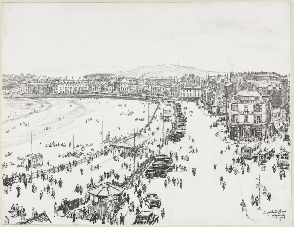 Weymouth and Distant Portland, by Muirhead Bone, 1946