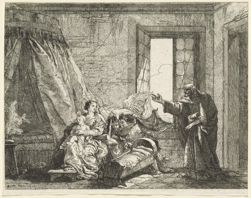 Joseph Relays to Mary God's Command to Flee, by Giovanni Domenico Tiepolo, ink, 1753