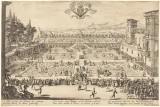 The Palace Gardens at Nancy, by Jacques Callot, ink, 1625