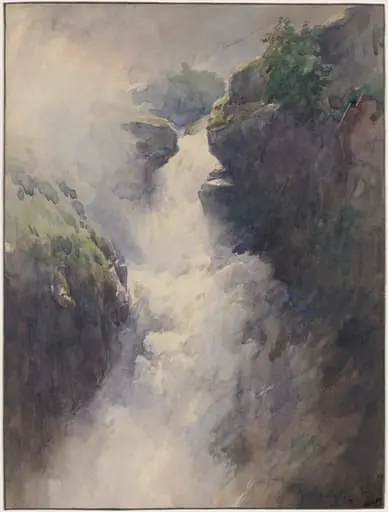 A Cascade in the Mountains, by Henri-Joseph Harpignies, ink, 1874