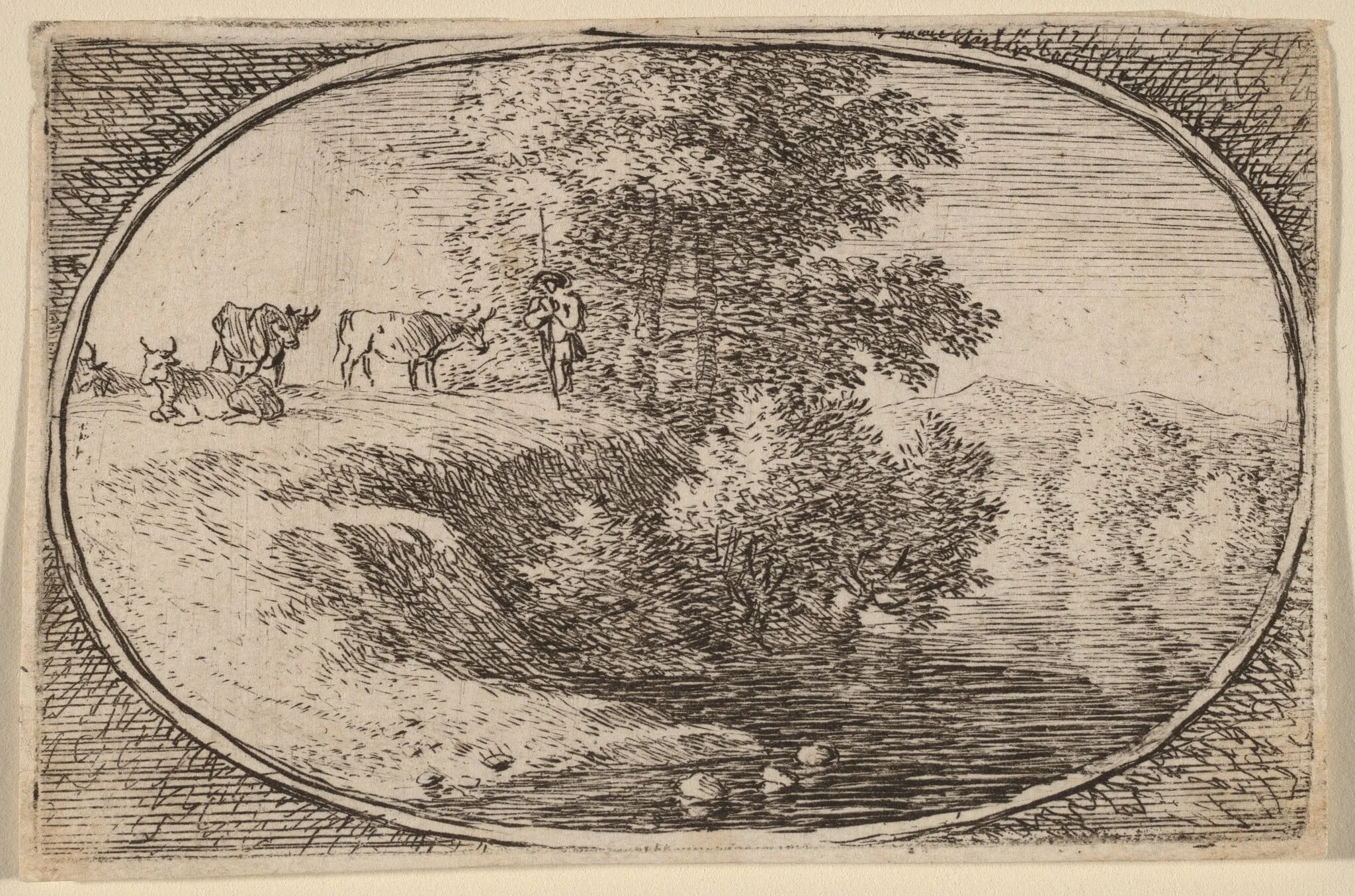 Herd of Cows on Bluff to Left of Water, detail