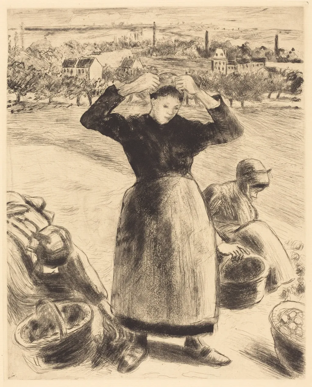 Gathering Potatoes (Recolte de pommes de terre), by Camille Pissarro, ink, 1886