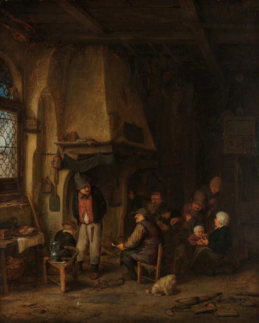 ‘The Skaters’: Peasants in an Interior, by Adriaen van Ostade, oil, 1650