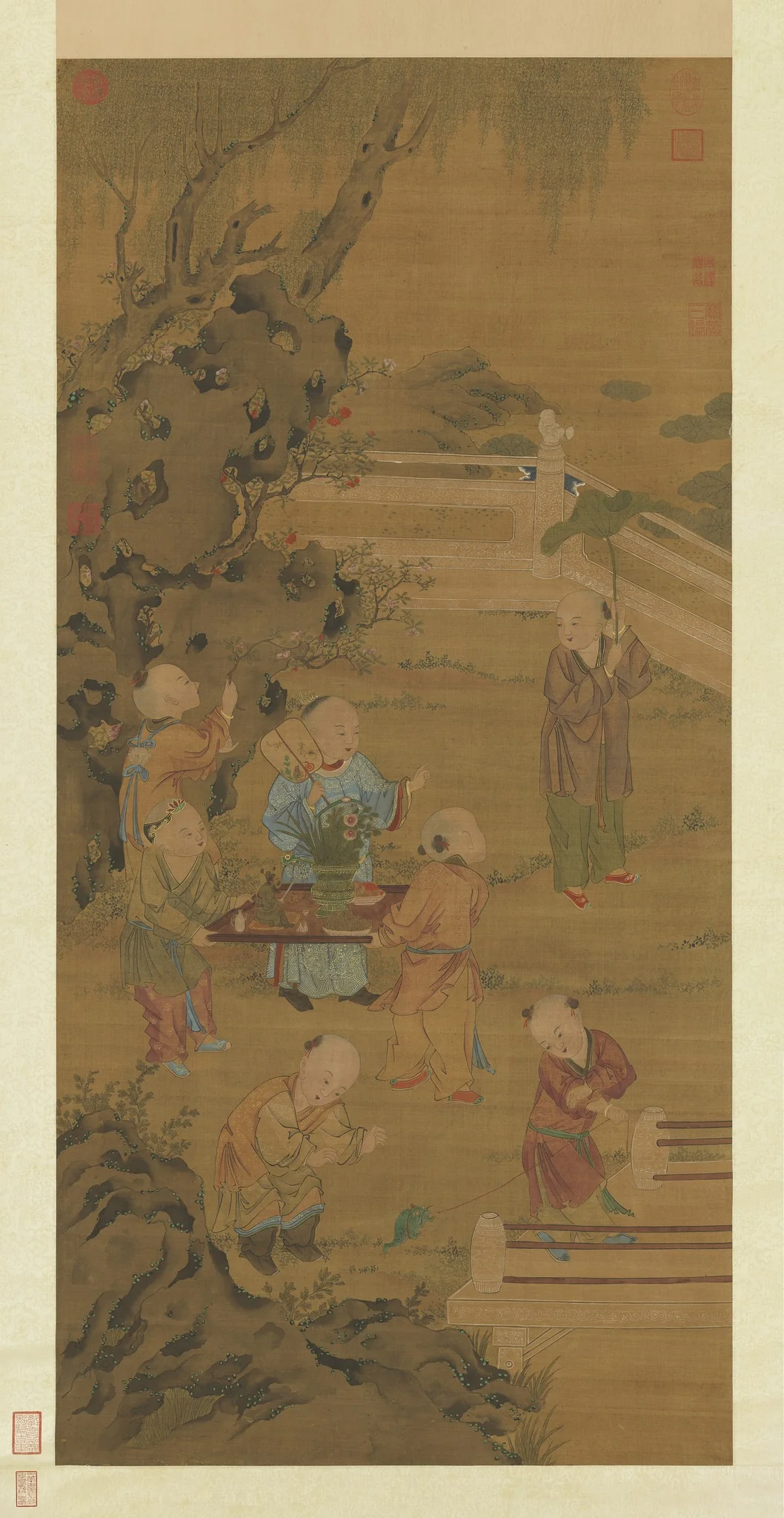 元人夏景戲嬰 軸, detail