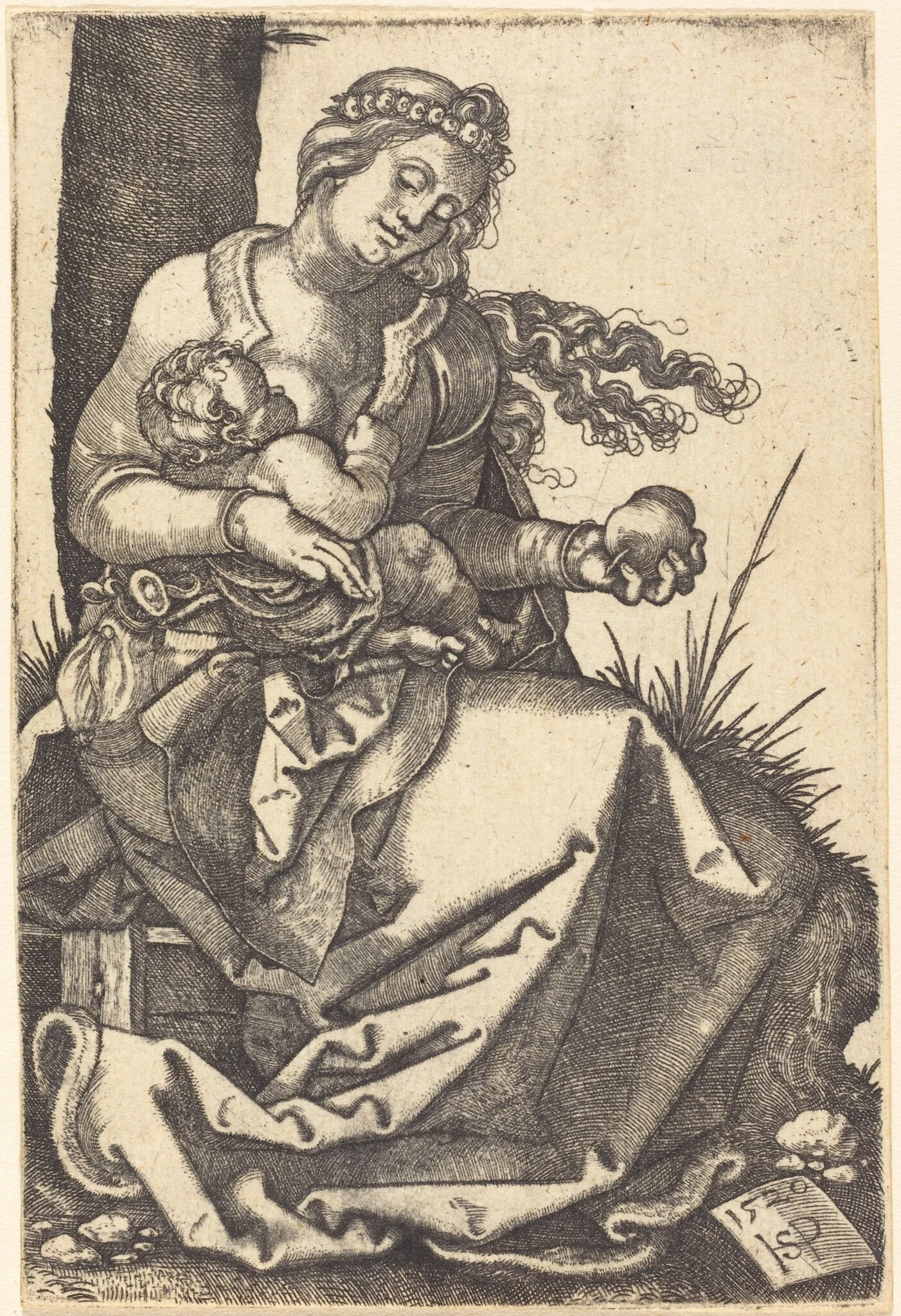 The Virgin, Holding a Pear, with the Child, detail