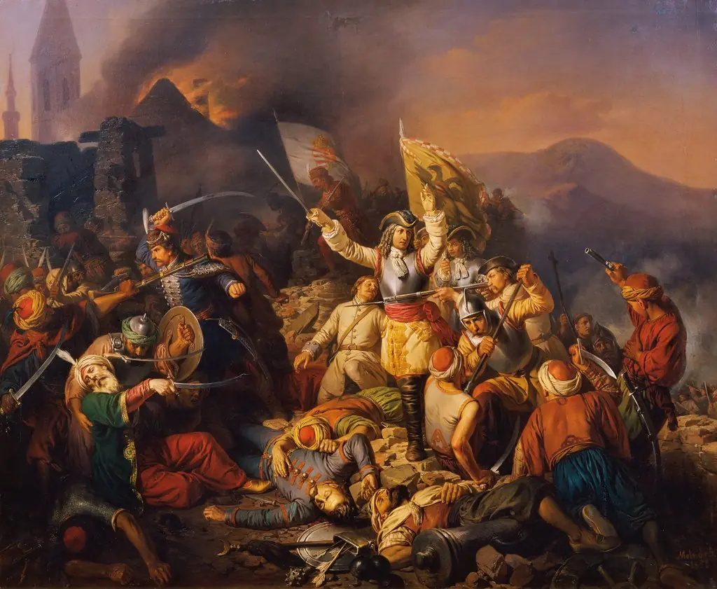 Die Rückeroberung Ofens aus der Hand der Türken im Jahr 1686, by József Molnár, oil, 1858