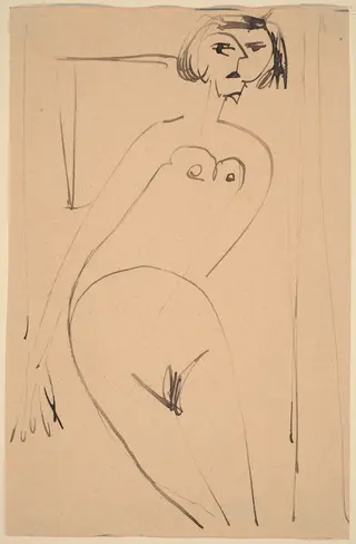Nude, by Ernst Ludwig Kirchner, ink, 1909