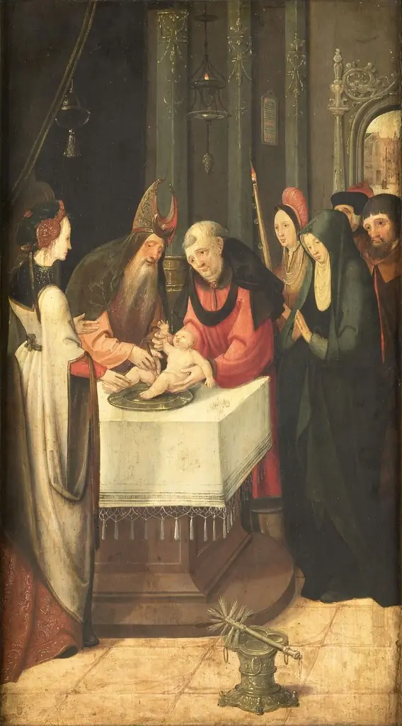 Left wing of an altarpiece with the Circumcision (inner wing) and the Virgin of an Annunciation (outer wing), by Pseudo Jan Wellens de Cock, oil, 1520