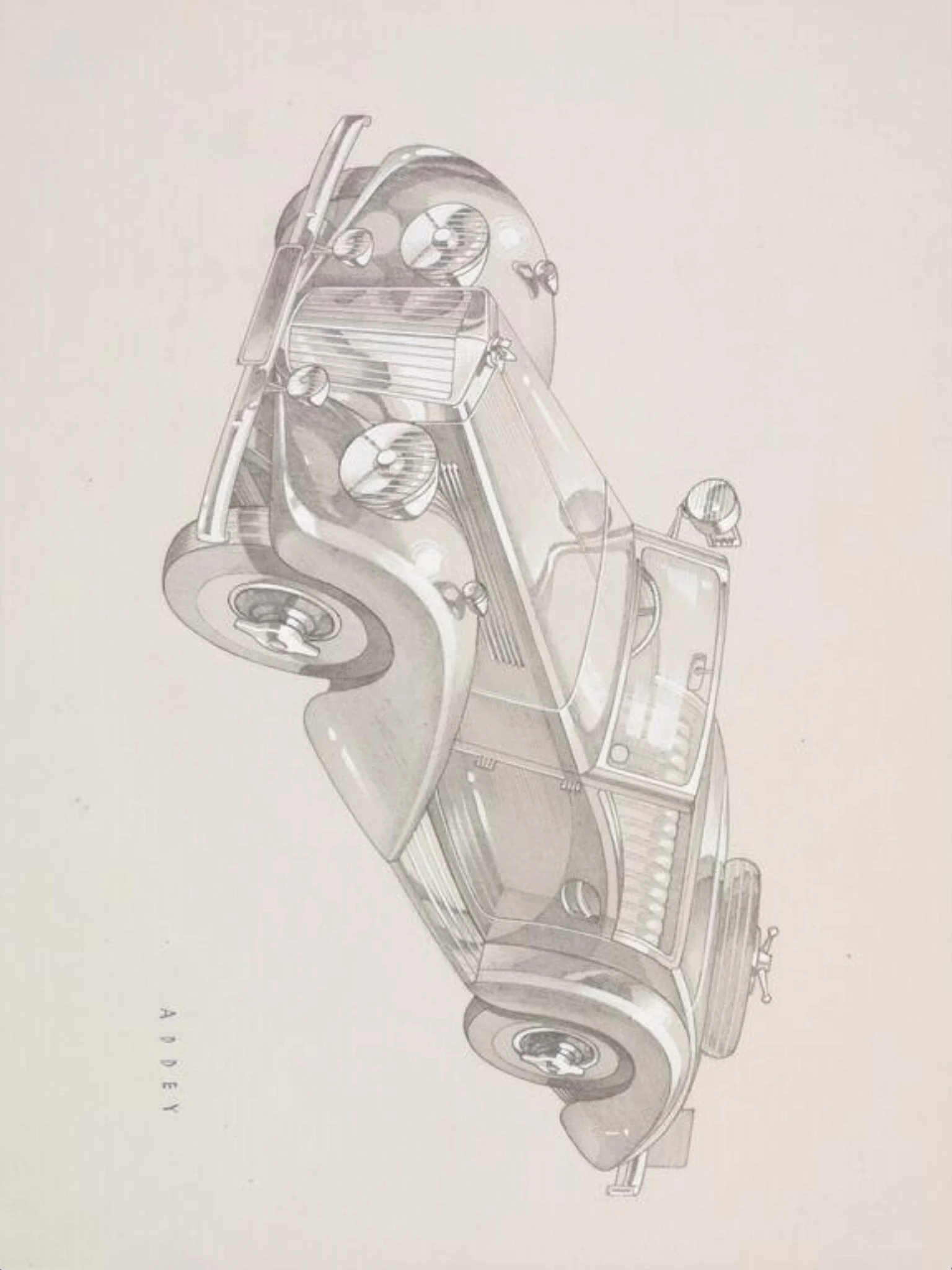 Drawing of a car, detail