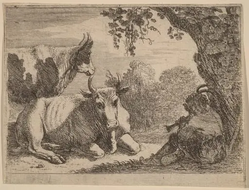 Cows, by Herman van Swanevelt, ink, 1628