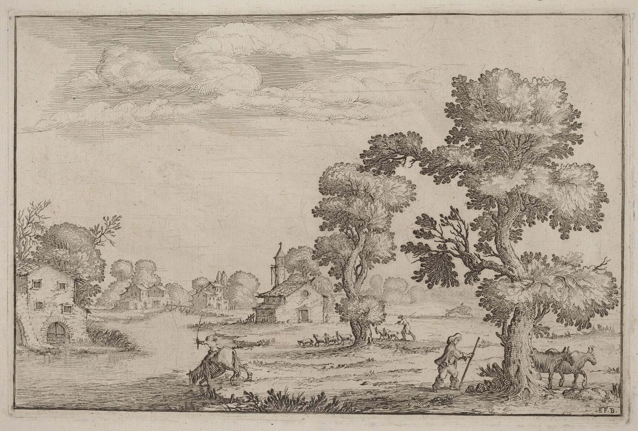 Lakeside Village with Herdsmen, detail