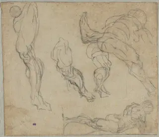 Figures and Legs (verso), by Jacopo Tintoretto, chalk, 1578