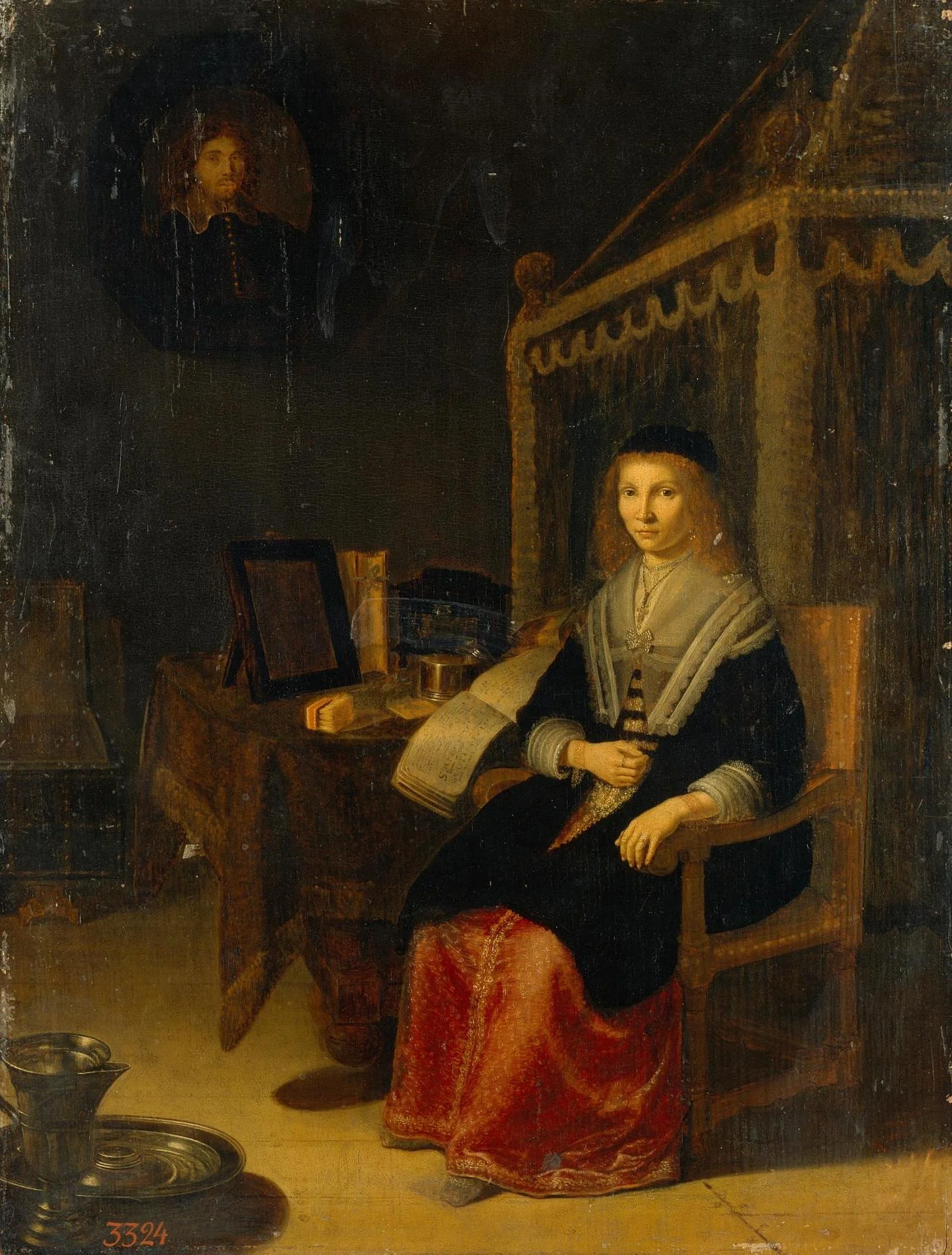 Portrait of a Lady at the Table with Music, detail