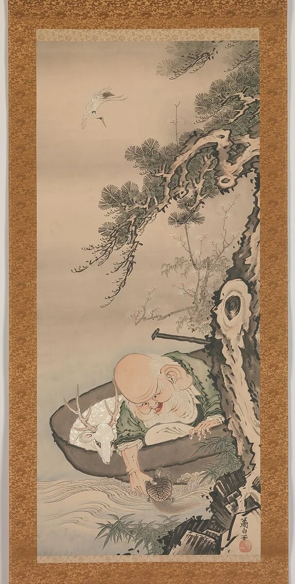 曽我蕭白筆 寿老人図|The God of Good Fortune Jurōjin, detail