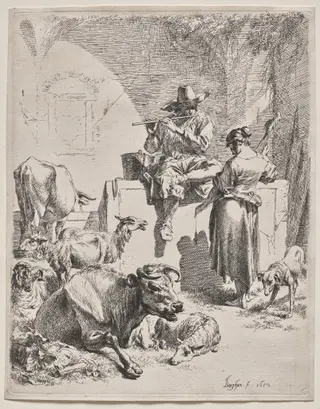 The Piping Shepherd, by Nicolaes Pieterszoon Berchem, 1652