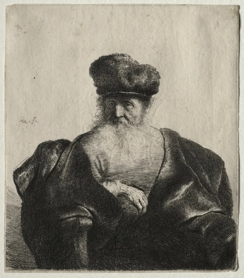 Old Man with Beard, Fur Cap, and Velvet Cloak, detail