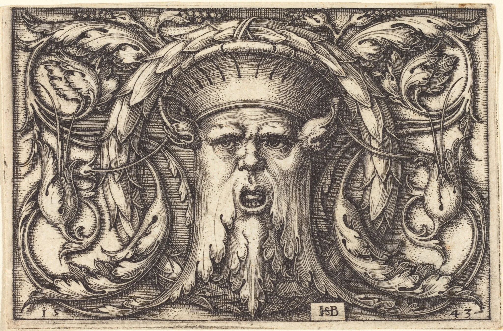 Ornament Panel with a Large Bearded Mask, detail