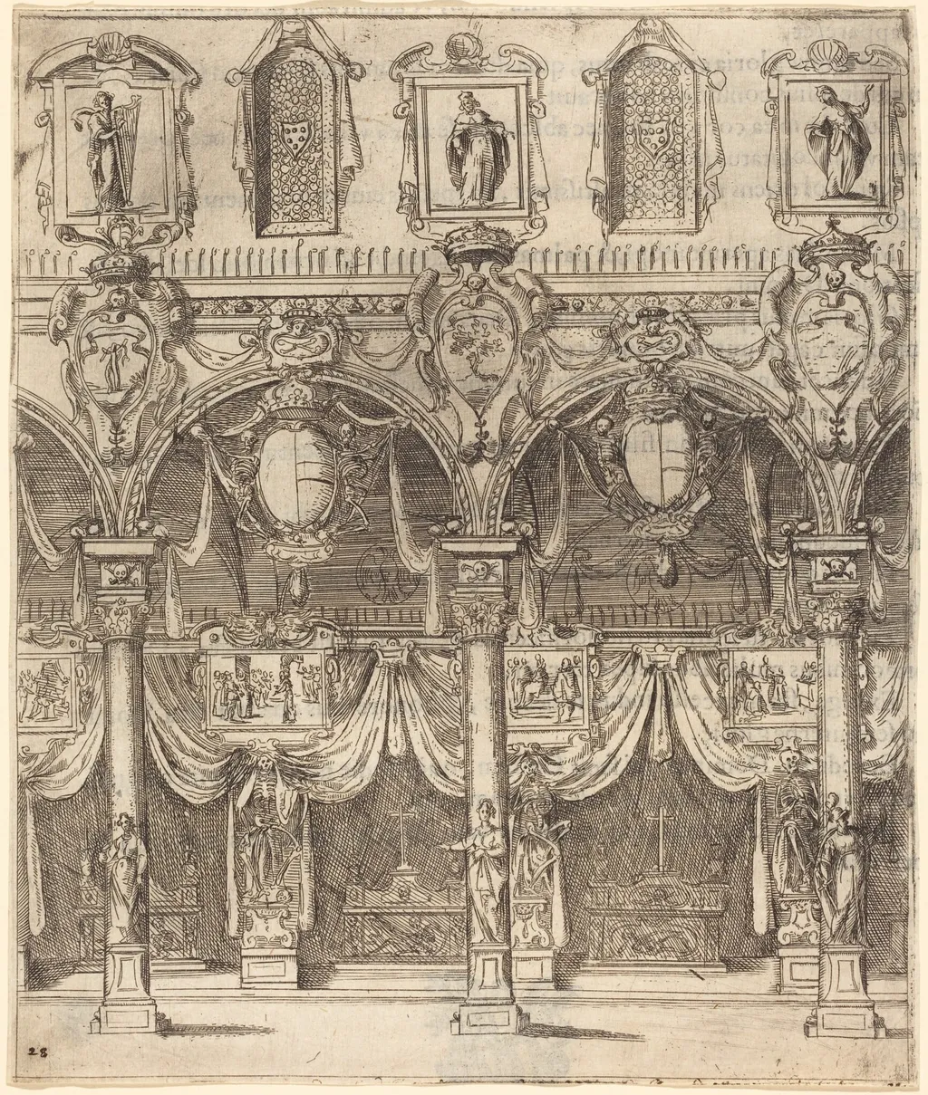 Side Aisle of San Lorenzo, Florence, by Jacques Callot, ink, 1612