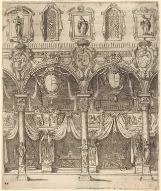 Side Aisle of San Lorenzo, Florence, by Jacques Callot, ink, 1612