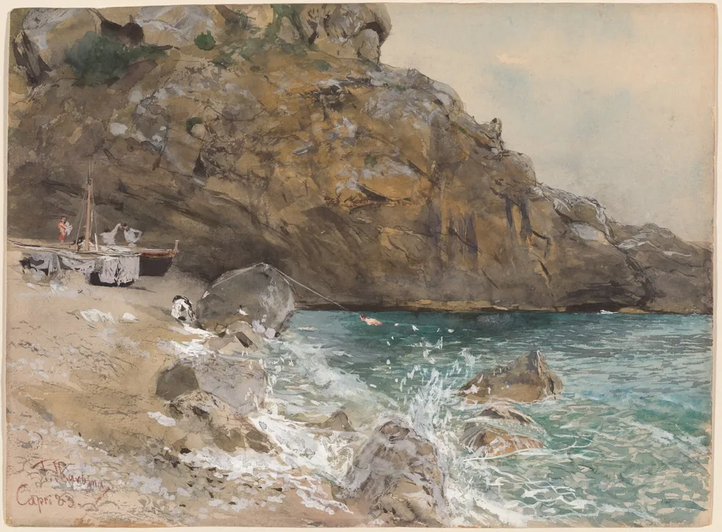The Beach at Marina Piccola, Capri, by Franz Skarbina, gouache, 1883